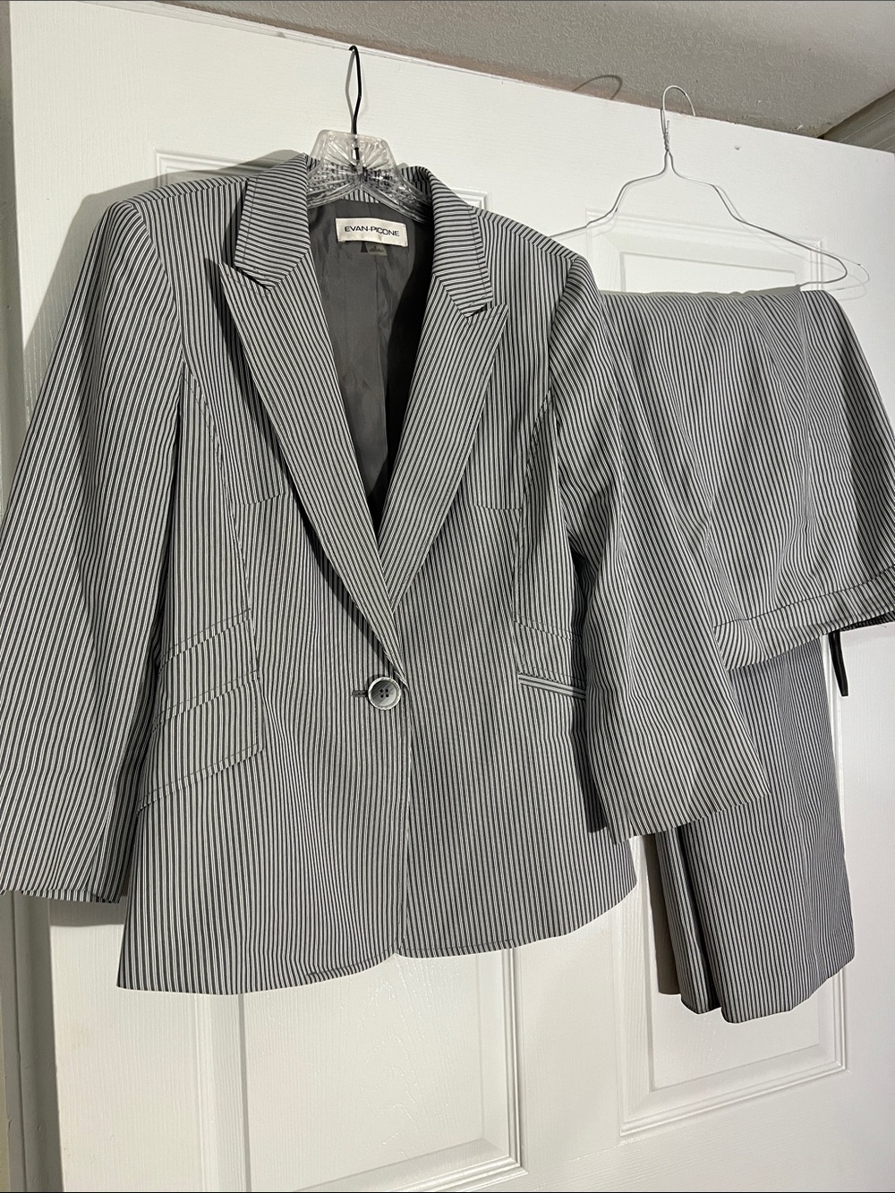 Evan Picone Black & White Pinstripe Blazer and Skirt Set